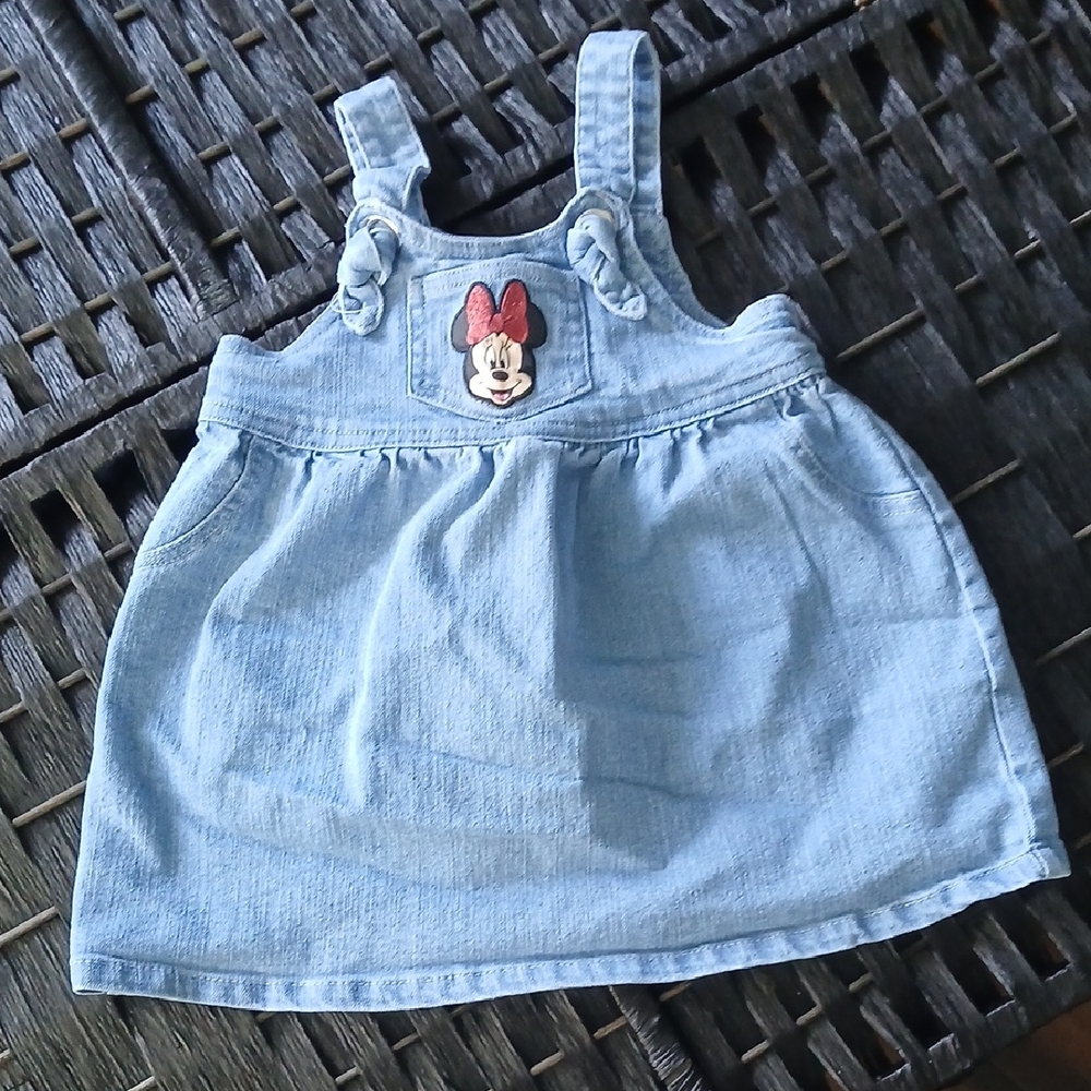 Disney Baby Blue Denim Jumper Dress with Minnie Patch SZ 18 Mo